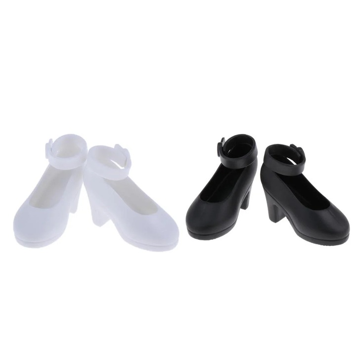 YANYXR, pantofi cu toc pentru papusi din plastic (jelly) cu barete la glezna BCS3209767, negru/alb, pentru papusi 45 cm (lungime talpa 5.5 cm)