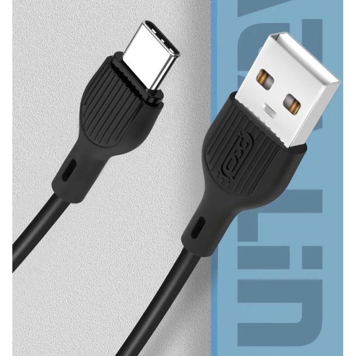 Kábel, XO NB200, Fast Charge 2.1A, USB Type-C, 1m, Fekete