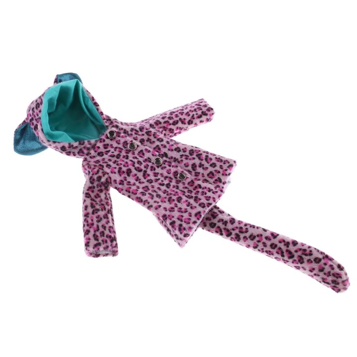 YANYXR, palton cu gluga pentru papusi din textil moale cu imprimeu leopard, cu urechi si coada, roz cu imprimeu leopar, 1/6 (23 cm)