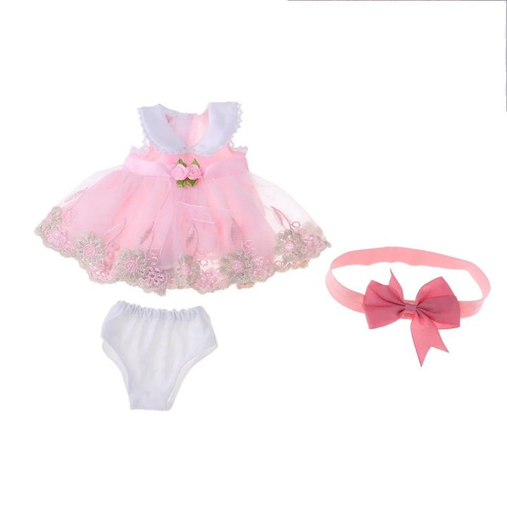 YANYXR, set rochie pentru papusa din textil cu dantela si aplicatii florale BCS3210043, roz/alb, pentru papusi 40 cm