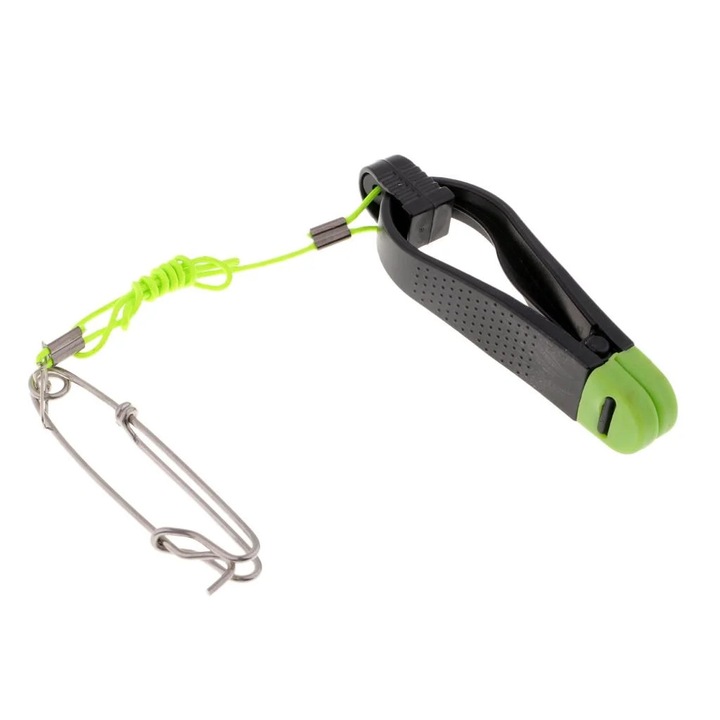 Clip de eliberare fir de pescuit YANYXR J008-3, power grip cu snap si cablu 44 cm, plastic/tesatura nylon si otel inoxidabil, reglabil, negru/verde