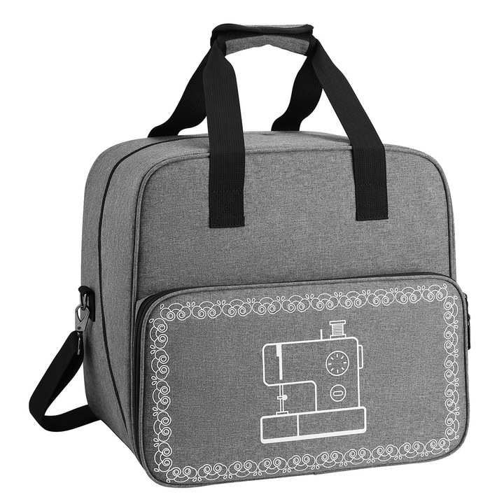 YANYXR, geanta pentru masina de cusut din 600D Oxford, mare capacitate cu buzunare frontale si curea detasabila BCS3217787, gri, 38x30x37 cm