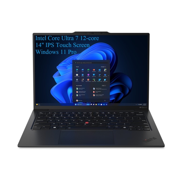 Laptop Lenovo ThinkPad X1 Carbon G12, 14" 1920x1200 IPS 400nits Touch Screen, Intel Core Ultra 7 165U 12-core, 16 GB DDR5, 1TB SSD m2 PCIe, Intel Graphics, Windows 11 Pro, Carbon, Aluminium Body 1.08 kg, Black