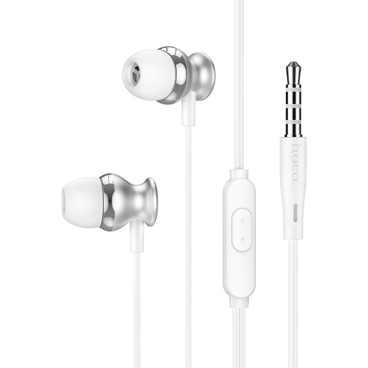 Căști cu microfon 3.5mm, HOCO M106, Alb