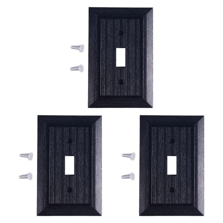Placa pentru intrerupator 1 modul YANYXR BCS3220843, textura tip lemn, set 3 bucati cu suruburi incluse, negru, 12.4 x 8.0 x 0.6 cm