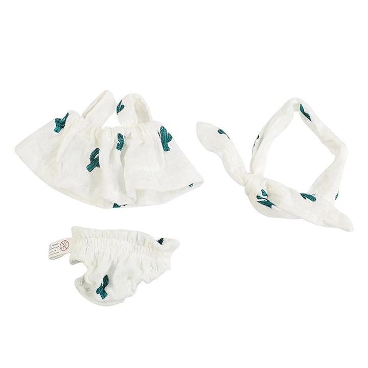 YANYXR, haine pentru papusa din textil, set 3 piese (fusta, bandana, chilotei) BCS3220937, alb/verde, pentru papusa 14 inch (21 x 14 cm)