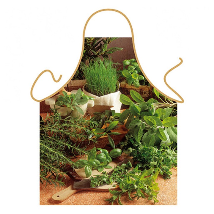 Itati, sort de bucatarie din poliester imprimat Herb Kitchen 17080, verde, 57.5 x 73 cm