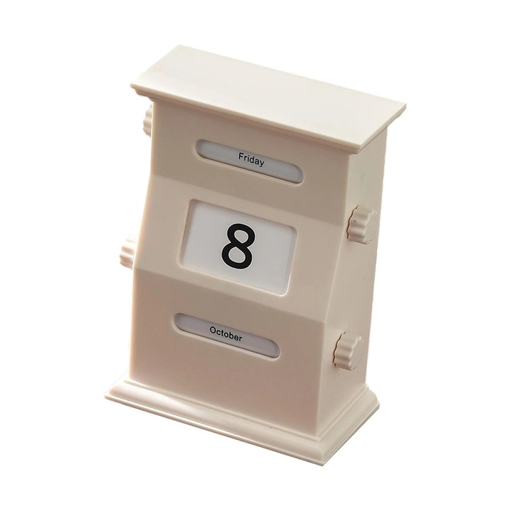 Calendar perpetual rotativ YANYXR BCS3221375, din PP, design retro, alb, 11 x 15.5 cm