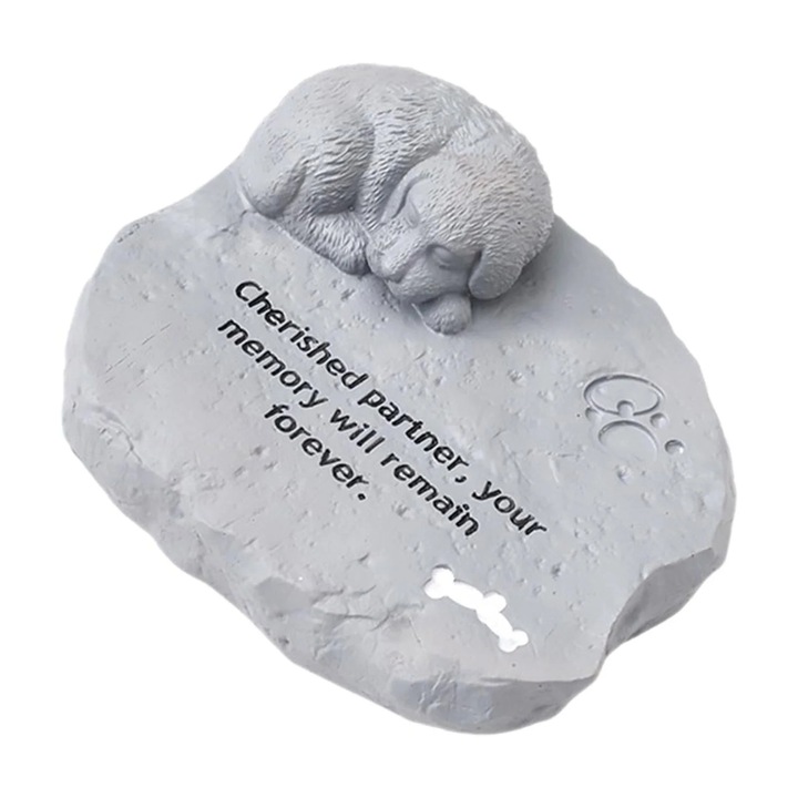 Piatra memoriala pentru animale de companie YANYXR BCS3222395, din rasina, rezistenta la intemperii si impermeabila, cu model catel adormit, gri