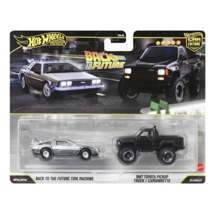 Autómodellek 2-csomag: „Vissza a jövőbe” időgép és 1987-es Toyota kisteherautó (CF) 1:64 Hot Wheels