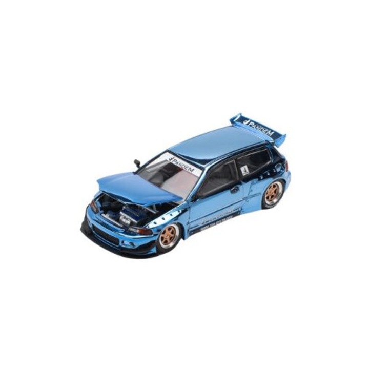 Honda Pandem Civic EG6 Blue Chrome autómodell 1:64 méretarányban, Pop Race