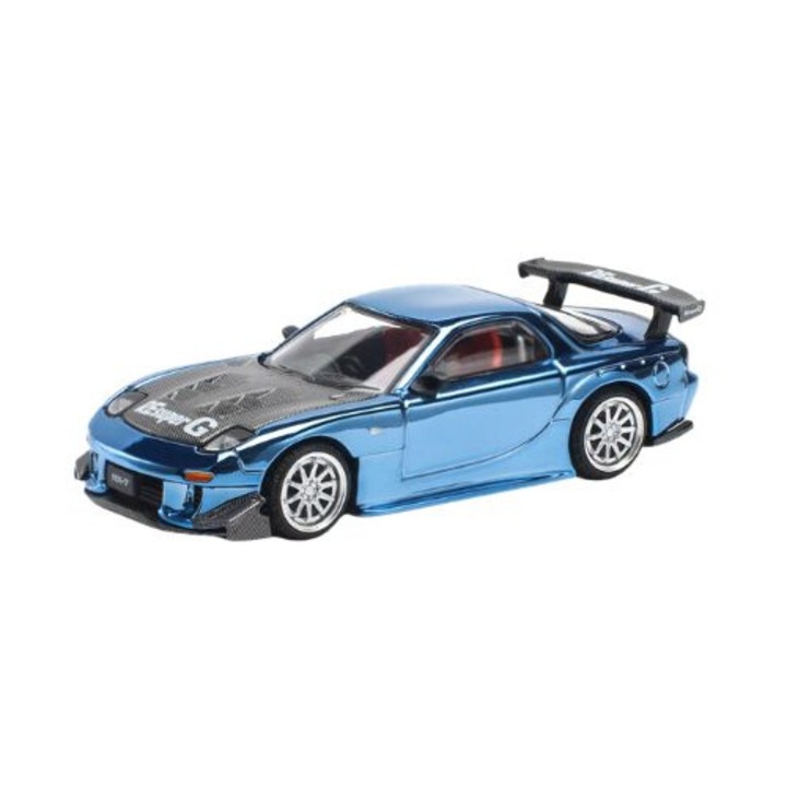 Mazda RX-7 Re-Amemiya Widebody Blue Chrome autómodell 1:64 méretarányban, Pop Race