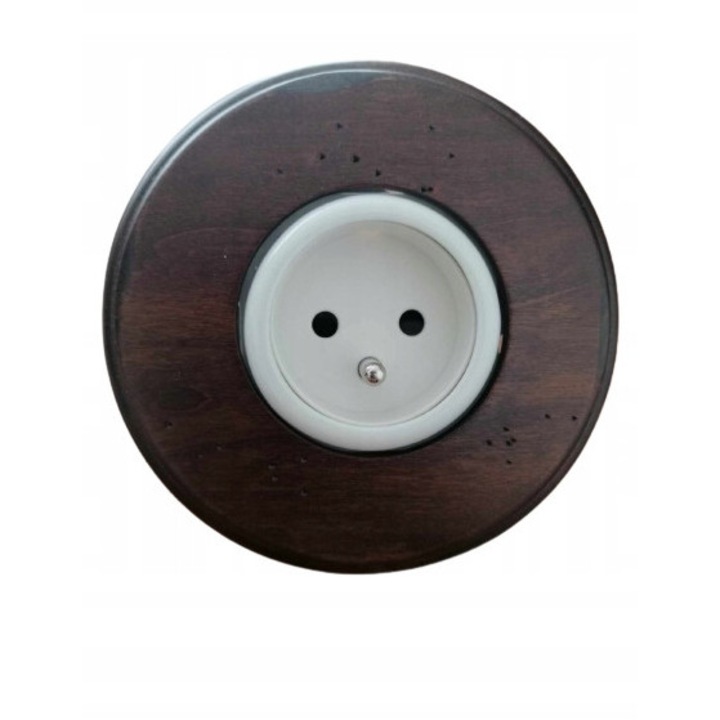 Priza electrica retro din portelan cu rama lemn