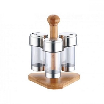 Set condimente Peterhof, Sticla, 4 piese, Transparent/Maro Set condimente Peterhof, Sticla, 4 piese, Transparent/Maro