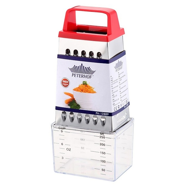 Razatoare Peterhof, Inox, 4 fatete, Recipient pentru colectare, Rosu