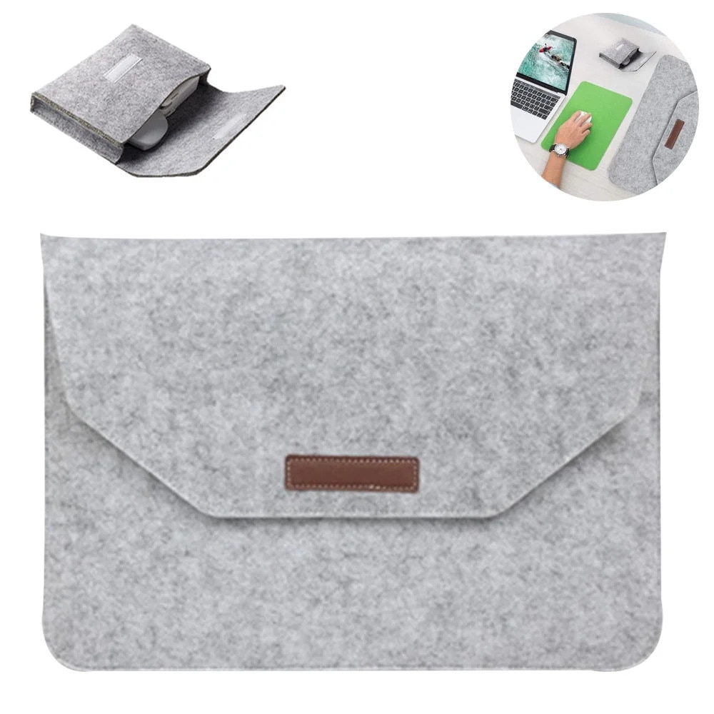 YANYXR, husa pentru laptop din fetru cu buzunar suplimentar si sac pentru accesorii BCS3230684, gri argintiu, 13/15 inch