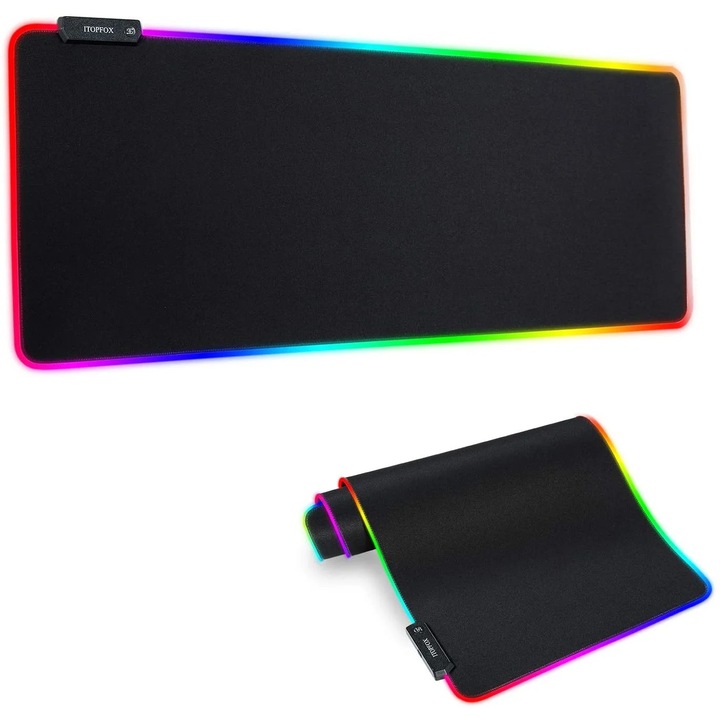 Mouse pad RGB YANYXR BCS3230569, margine LED 14 moduri, suprafata microfibra cusuta, baza cauciuc antiderapant, rezistent la apa, negru, 80 x 30 cm
