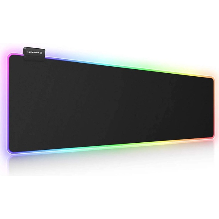 Covoras pentru mouse RGB YANYXR BCS3230598, extendat 800 x 300 mm, iluminare LED 14 moduri (2 nivele luminozitate), baza cauciuc anti-alunecare, impermeabil, negru