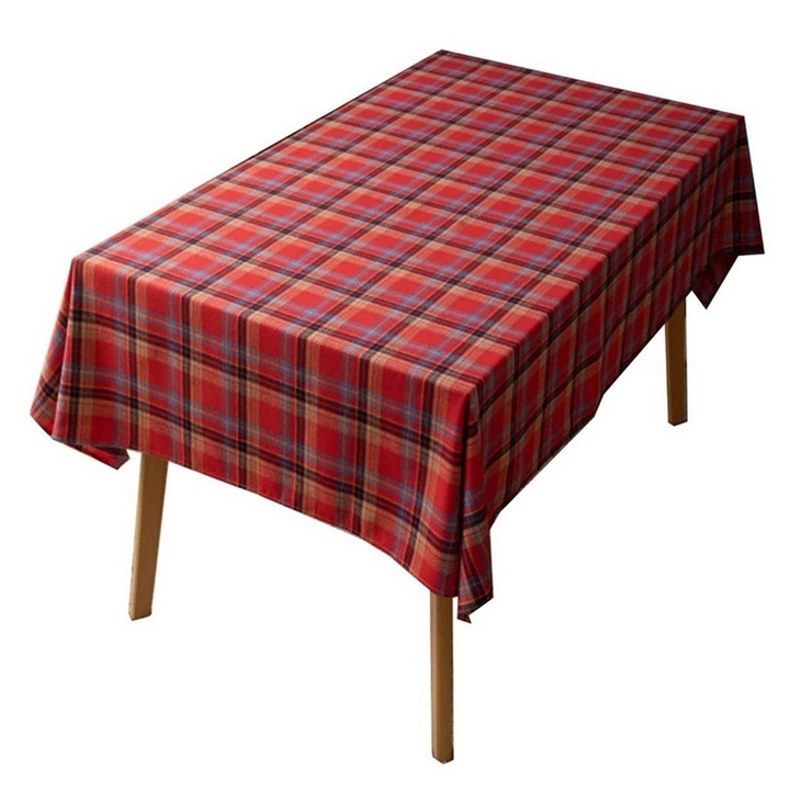 Skót kockás terítő pamut és poliészter anyagból, piros tartan mintával, 180 x 140 cm