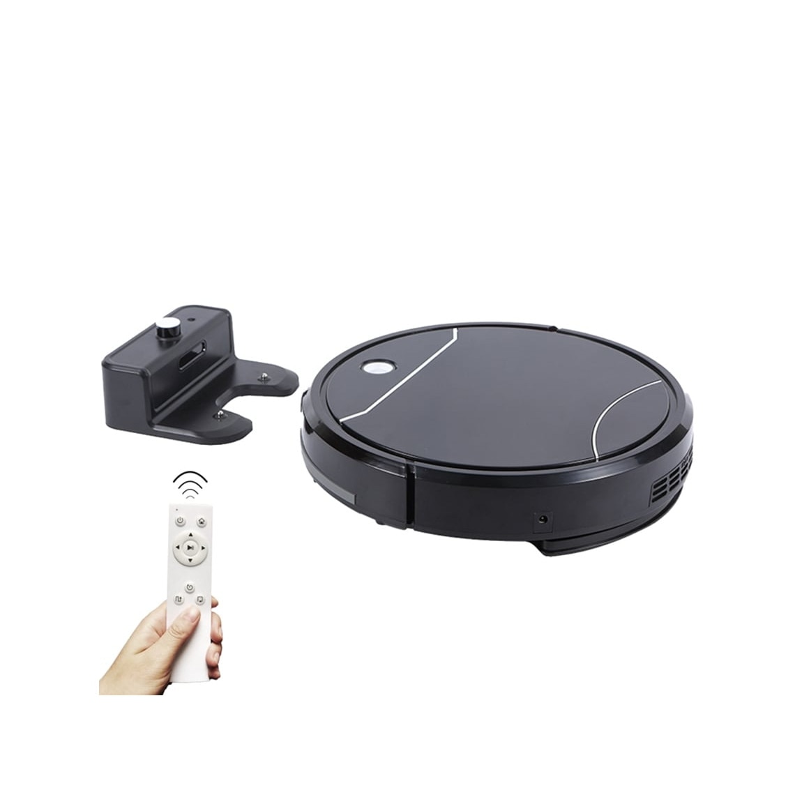 Aspirator robot emag01-WT532, 1500 Pa, 3-in-1 (aspirare, maturat, mop), UV sterilizare, baterie 2000 mAh, autonomie 70–90 min, reincarcare automata cu docking, telecomanda, incarcare USB, negru, 30x6.5 cm