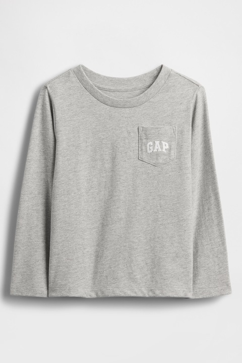 GAP, Памучна блуза с овално деколте и джоб, Сив меланж