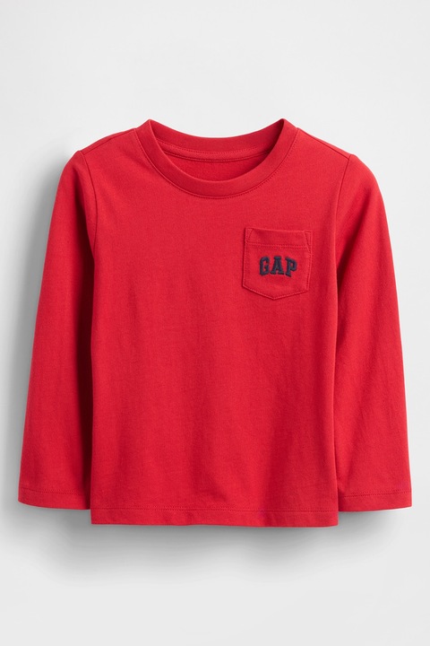 GAP, Памучна блуза с овално деколте и джоб, Червен