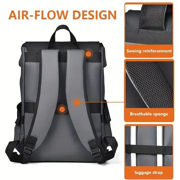 Rucsac din PU impermeabil cu compartiment pentru laptop, capacitate mare, model IZO-CJ-K0502-2026-0721-1169, gri/negru