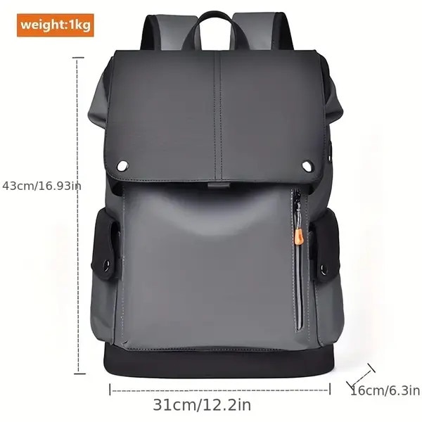Rucsac din PU impermeabil cu compartiment pentru laptop, capacitate mare, model IZO-CJ-K0502-2026-0721-1169, gri/negru