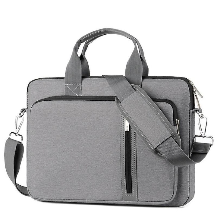 Geanta pentru laptop din poliester cu buzunar frontal si curea de umar detasabila K0403-emagCJ-44588, gri, 17,3 inch