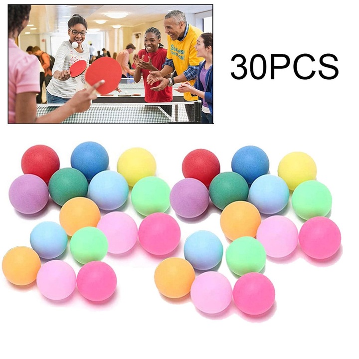 Minge de ping-pong 40 mm, set 30 bucati, polipropilena lavabila, culori asortate