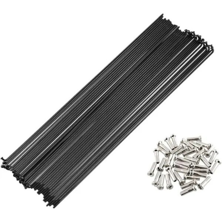 Set 100 spite pentru bicicleta cu niplii PO-CJ-K0433-26-8-22-2889, otel 45#, 260 mm, 14G, negru/argintiu