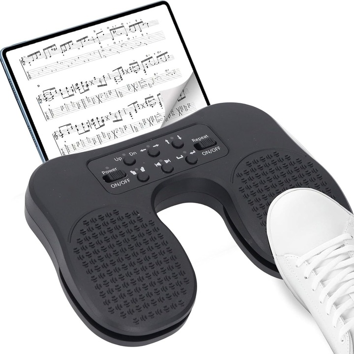 K0323-0720-CJ21272 zenei lapozó pedál, Bluetooth és USB-C vezetékes, programozható (fel/le, nyilak, egérkattintás, ismétlés), 500mAh akkumulátor, fekete