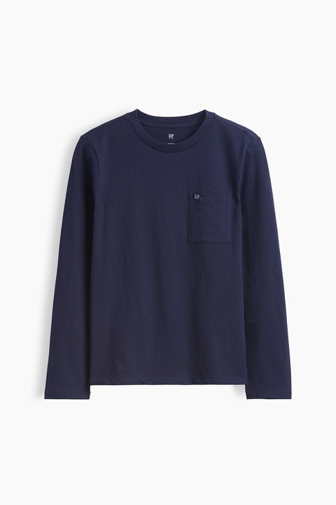 GAP, Памучна блуза с джоб отпред, Тъмносин
