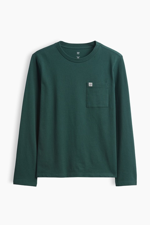 GAP, Памучна блуза с джоб отпред, Бледозелен