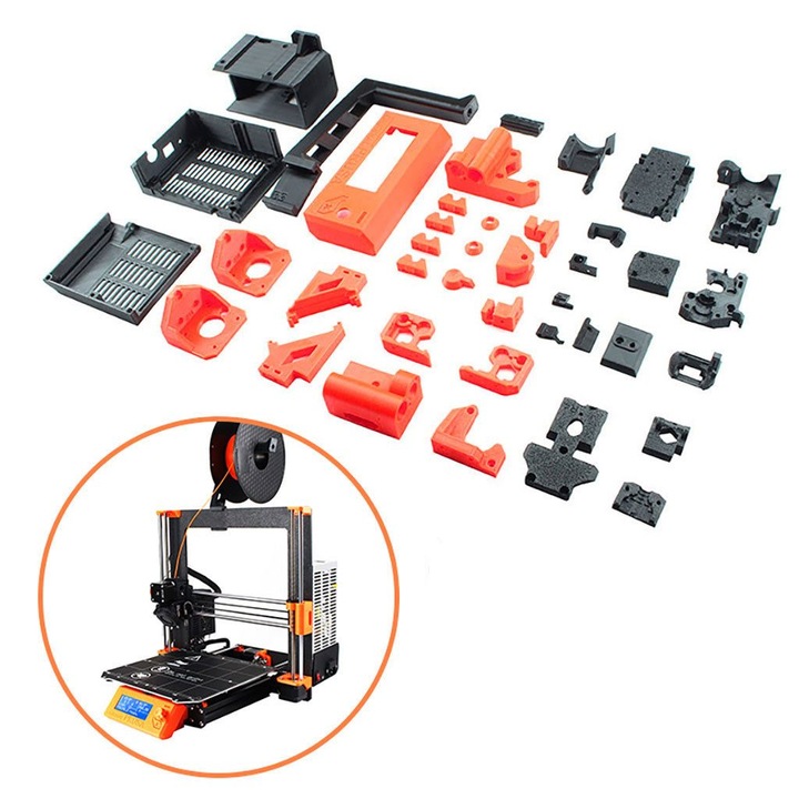 Комплект PETG отпечатани части K0323-0806-CJ896 за Prusa i3 MK3/3S, комплект за надграждане със сменяеми части и 2 стъргалки, черен/оранжев