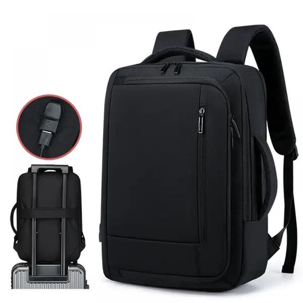Rucsac pentru laptop din nylon, anti-furt, cu port USB de incarcare, rezistent la apa, manson pentru troller, gri, 16 inch