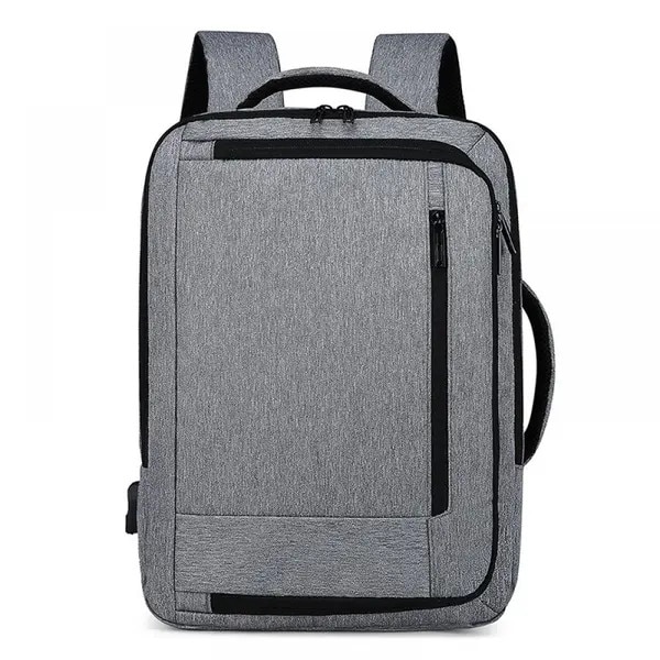 Rucsac pentru laptop din nylon, anti-furt, cu port USB de incarcare, rezistent la apa, manson pentru troller, gri, 16 inch