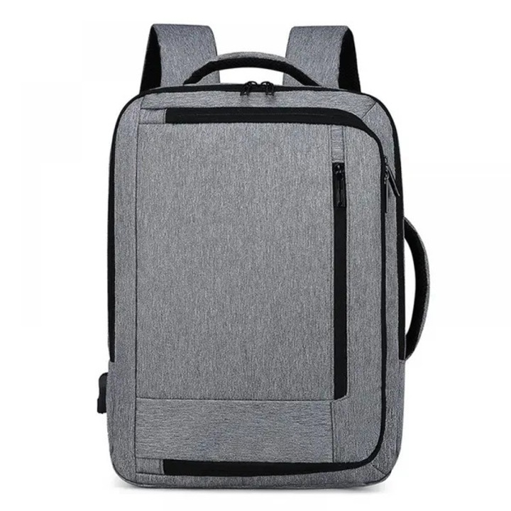 Rucsac pentru laptop din nylon, anti-furt, cu port USB de incarcare, rezistent la apa, manson pentru troller, gri, 16 inch