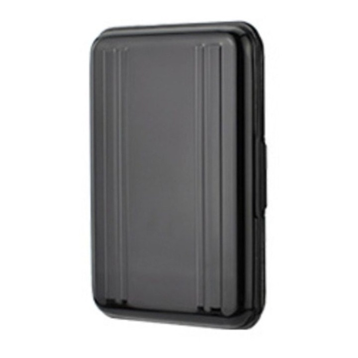 K0441-0714-QHeamg167501 memóriakártya tároló doboz, microSD/SDXC/SDHC/TF kompatibilis, vízálló, ütésálló, alumínium+ABS+TPU, 8 foglalat, fekete, 110 x 75 x 20 mm