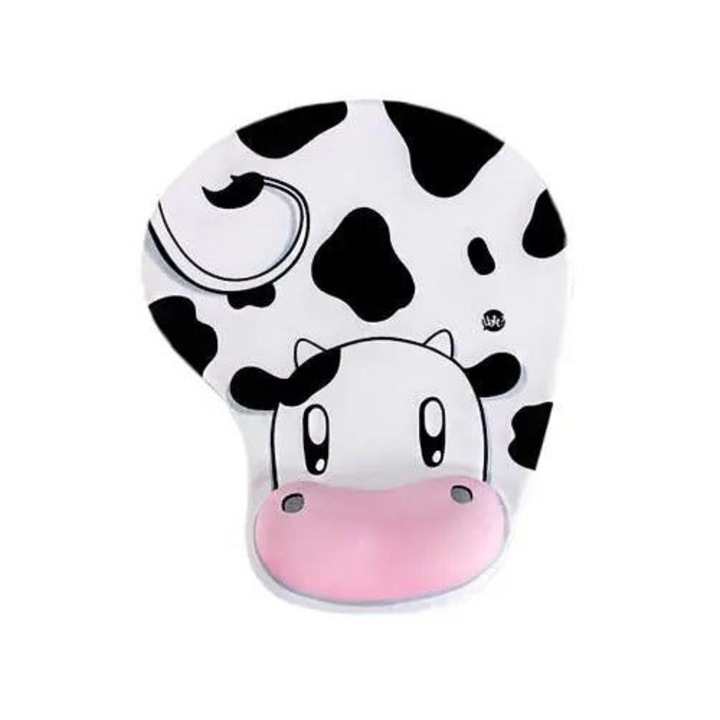 Mouse pad cu suport pentru incheietura din cauciuc, design cartoon vaca, 230 x 190 x 3 mm, Multicolor, K0323-0806-CJ1450