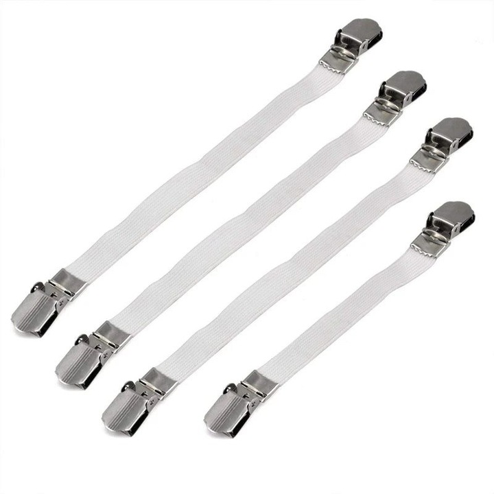 Cleme elastice pentru husa masa de calcat K0323-0806-CJ1710, nylon si otel inoxidabil, alb, set 4 buc., 16–22 cm