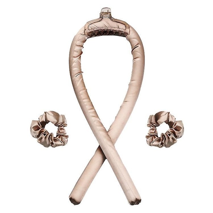 Szatén hőmentes hajgöndörítő fejpánt, 2 scrunchie-val, bézs