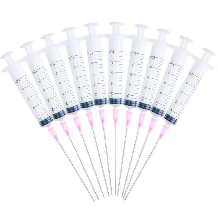 K0323-0806-CJ2590 tintatranszfer fecskendő készlet, 10 db, 10 ml (10 x 10 ml), hosszú 10 cm-es fém tűvel, átlátszó