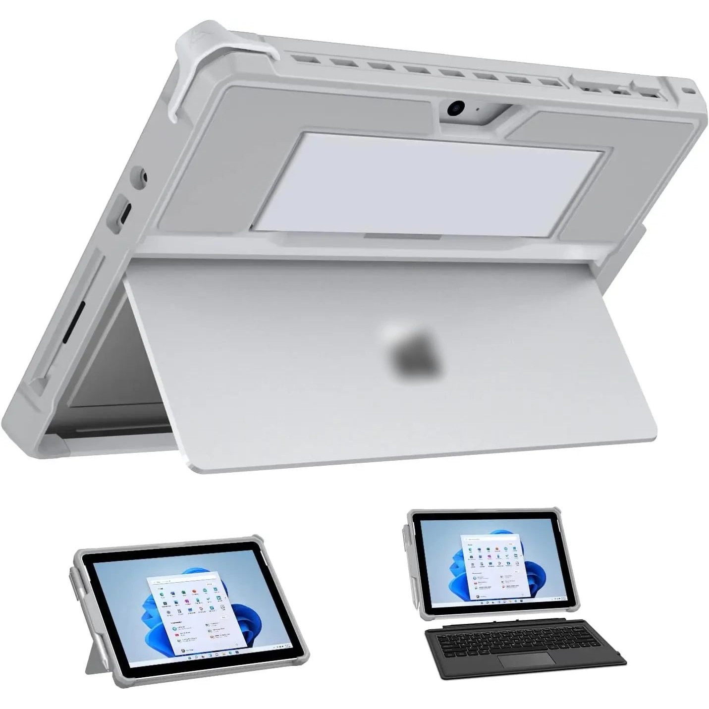 Husa de protectie pentru Microsoft Surface Go 10, Go 2/3/4 10,5 inch si Surface Pro 4/5/6/7/7+/8/9, din TPU moale si policarbonat, cu bretea de silicon si suport pentru Surface Pen, canal pentru tastatura, gri deschis, K0323-0806-CJ3534