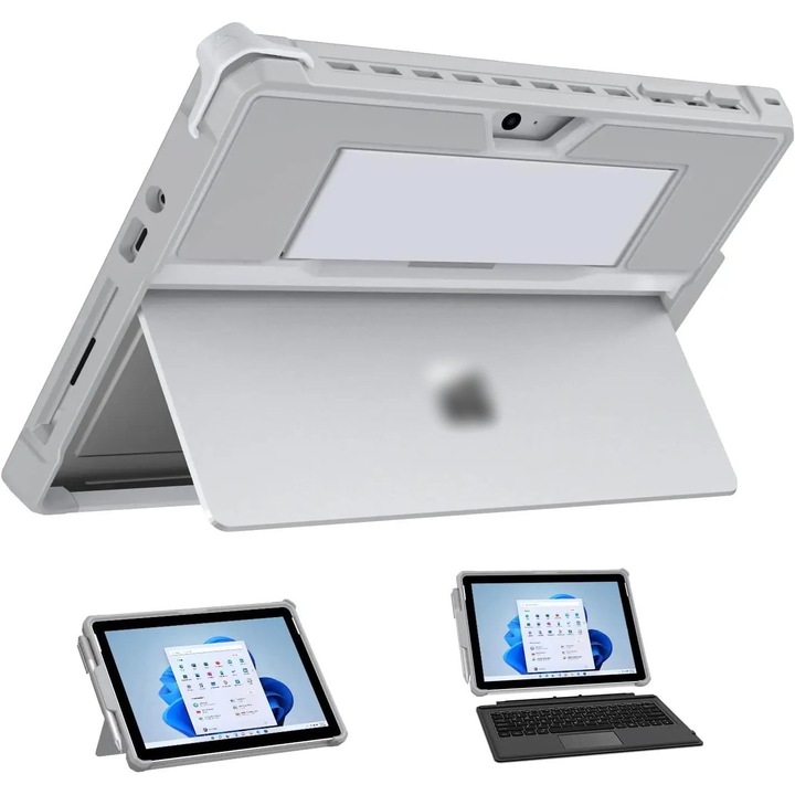 Husa de protectie pentru Microsoft Surface Go 10, Go 2/3/4 10,5 inch si Surface Pro 4/5/6/7/7+/8/9, din TPU moale si policarbonat, cu bretea de silicon si suport pentru Surface Pen, canal pentru tastatura, gri deschis, K0323-0806-CJ3534