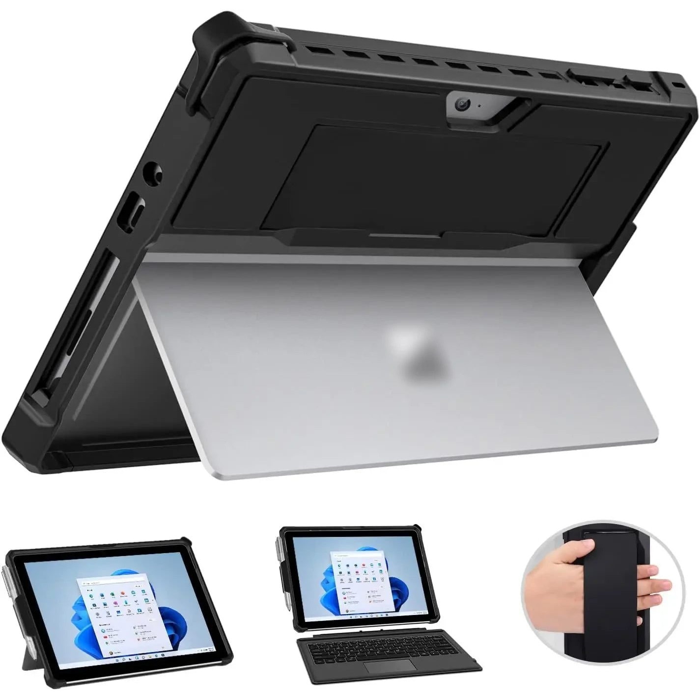 Husa de protectie pentru Microsoft Surface Go 10, Go 2/3/4 10,5 inch si Surface Pro 4/5/6/7/7+/8/9, din TPU moale si policarbonat, cu bretea de silicon si suport pentru Surface Pen, canal pentru tastatura, gri deschis, K0323-0806-CJ3534