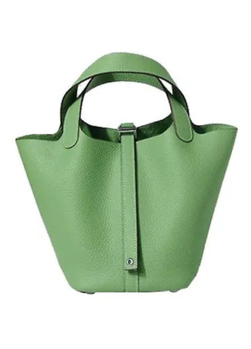 Geanta bucket din piele naturala (cowhide), model tote/basket, verde