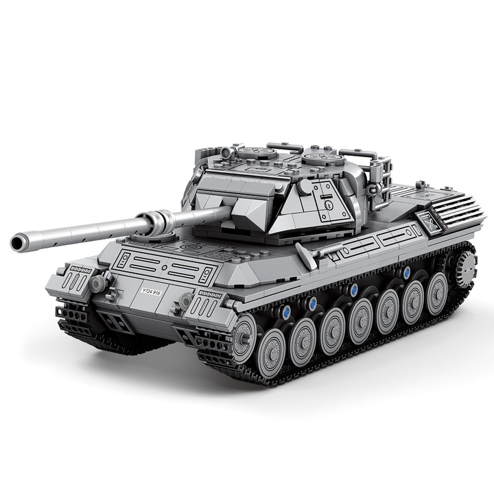 Set de constructie tanc Leopard 1, licenta oficiala World of Tanks, macheta militara 1:26 din 1.273 piese tip caramizi, cu turela rotativa 360 grade, cod bonus in-game inclus, model de colectie 14+, Reobrix 77038