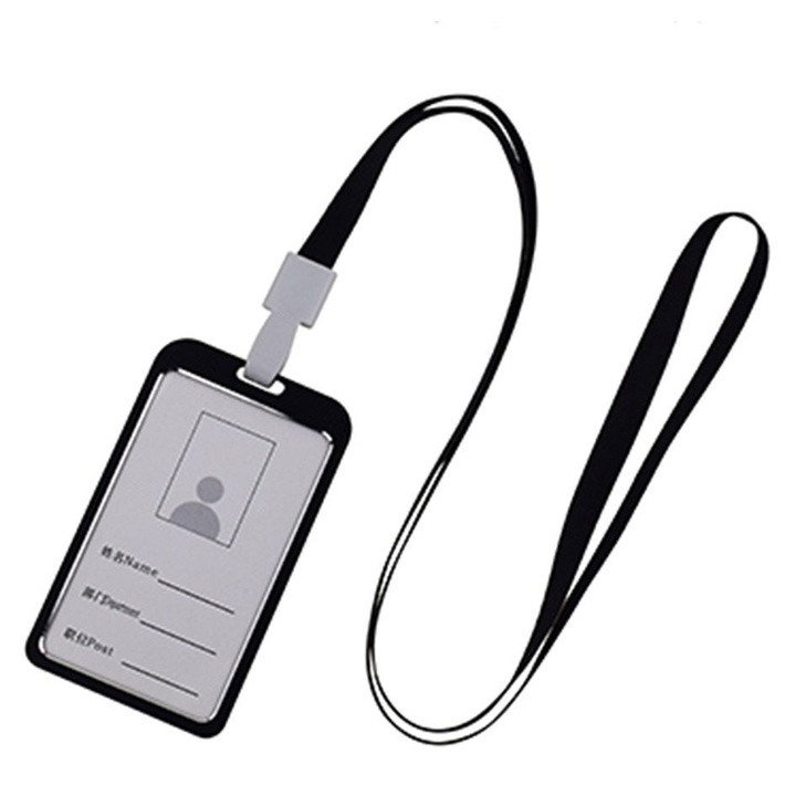 Suport de card ID vertical din aliaj de aluminiu k0441-0721-QHeamg212221, cu snur, negru, 1 buc