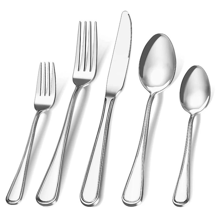 Set tacamuri 40 piese K0323-0806-CJ4745, din otel inoxidabil, finisaj lucios, pentru 8 persoane, argintiu